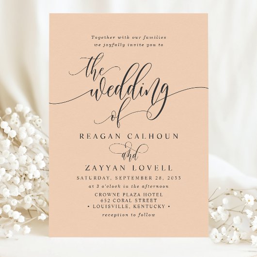 Invitation Soft Peach Simple Modern Script Mariage
