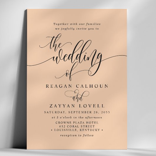 Invitation Soft Peach Simple Modern Script Mariage