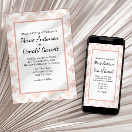 Invitation Soft Peachy Blush Damask