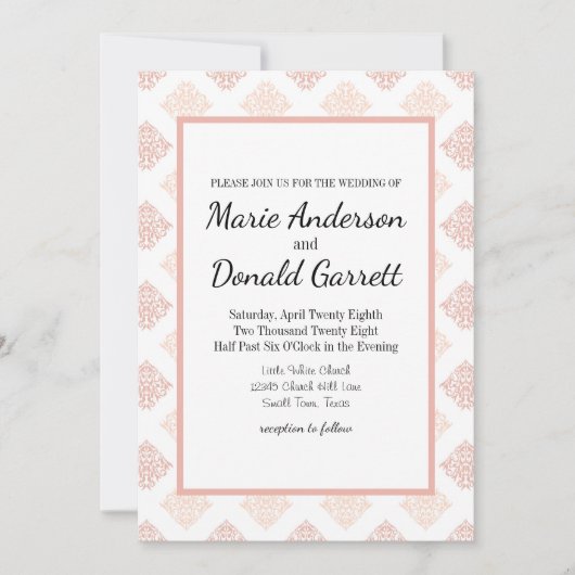 Invitation Soft Peachy Blush Damask (Devant)