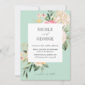 Invitation Soft Peony Gold Geometry Aqua Watercolor mariage (Devant)