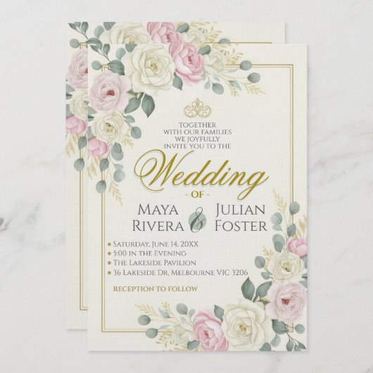 Invitation Soft Pink and Sage Green Eucalyptus Wedding (Devant / Derrière)
