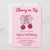 Invitation Soft Pink Bow Cherry on Top 1st Birthday (Devant)