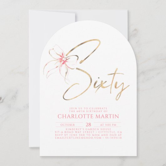 Invitation Soft Pink Bow Elegant Romantic Chic 60th Birthday (Devant)