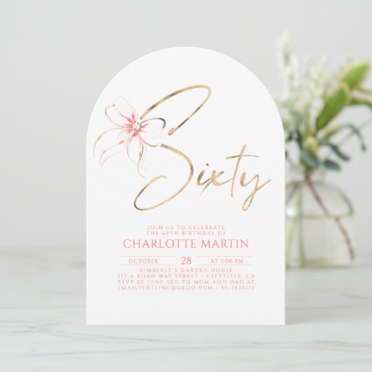 Invitation Soft Pink Bow Elegant Romantic Chic 60th Birthday (Debout devant)