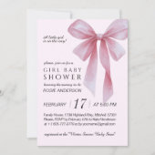 Invitation Soft Pink Bow Girl Baby Shower (Devant)