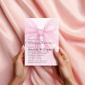 Invitation Soft Pink Bow Script Baby Shower Invite