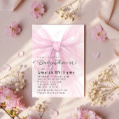 Invitation Soft Pink Bow Script Baby Shower Invite