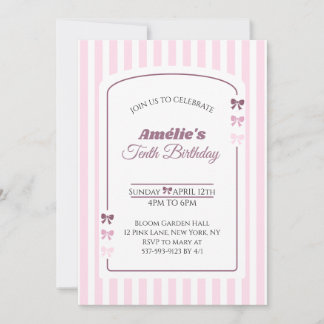 Invitation Soft Pink Coquette Bow Girl 10th Birthday Party