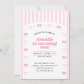 Invitation Soft Pink Coquette Bow Girl First Birthday  (Devant)