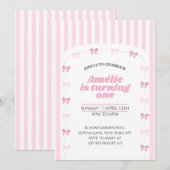 Invitation Soft Pink Coquette Bow Girl First Birthday  (Devant / Derrière)