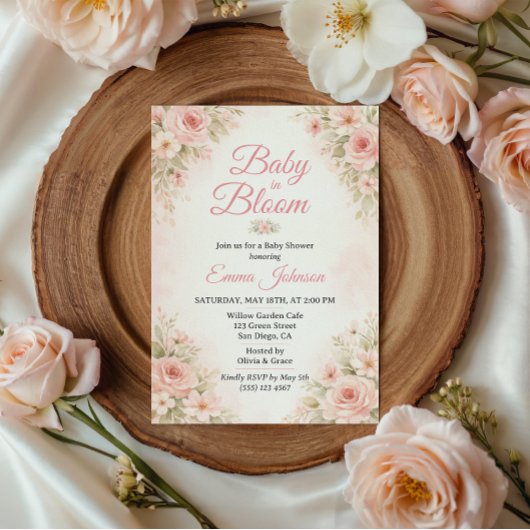 Invitation Soft Pink Floral Baby in Bloom Garden