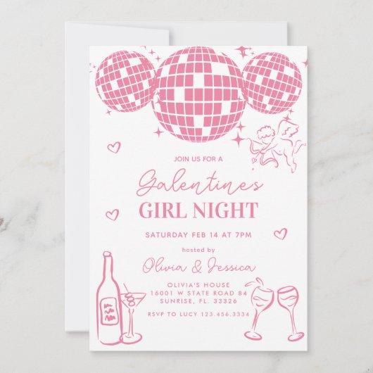Invitation Soft Pink Galentine's Girls Night Party (Devant)