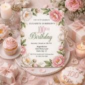 Invitation Soft Pink Magnolia and Peony 100th Birthday 