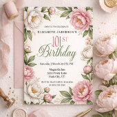 Invitation Soft Pink Magnolia and Peony 101st Birthday