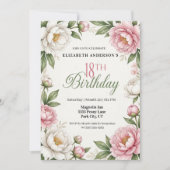 Invitation Soft Pink Magnolia and Peony 18th Birthday  (Devant)