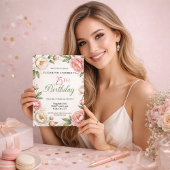 Invitation Soft Pink Magnolia and Peony 25th Birthday 