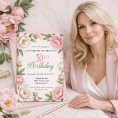 Invitation Soft Pink Magnolia and Peony 50th Birthday 