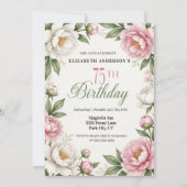 Invitation Soft Pink Magnolia and Peony 75th Birthday  (Devant)
