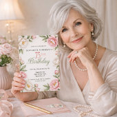 Invitation Soft Pink Magnolia and Peony 75th Birthday 
