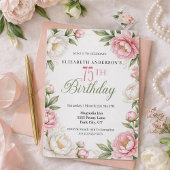 Invitation Soft Pink Magnolia and Peony 75th Birthday 