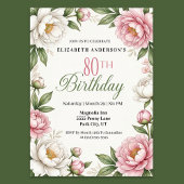Invitation Soft Pink Magnolia and Peony 80th Birthday 
