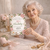 Invitation Soft Pink Magnolia and Peony 90th Birthday 