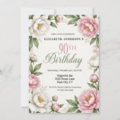 Invitation Soft Pink Magnolia and Peony 90th Birthday  (Devant)