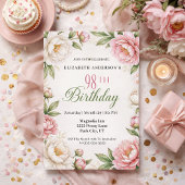 Invitation Soft Pink Magnolia and Peony 98th Birthday 