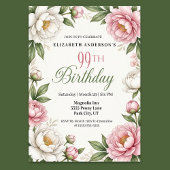Invitation Soft Pink Magnolia and Peony 99th Birthday 