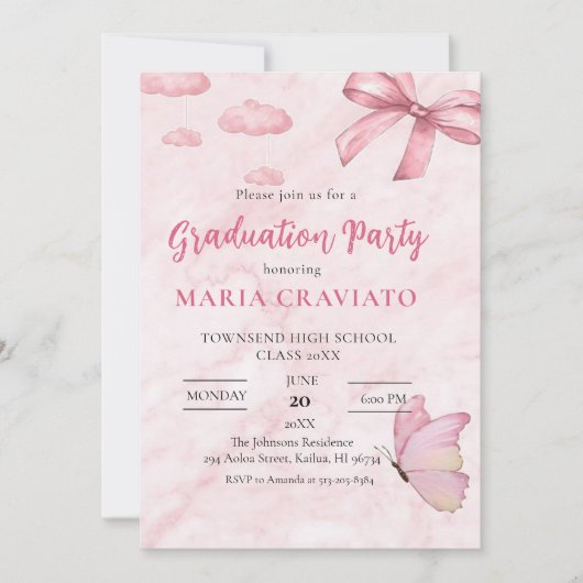 Invitation Soft Pink Marble Graduation Party (Devant)