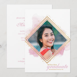 Invitation Soft Pink Pastel et Gold Diamond Graduation Invit