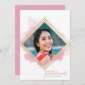 Invitation Soft Pink Pastel et Gold Diamond Graduation Invit (Devant / Derrière)