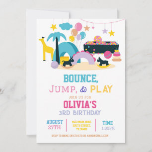 Invitation Soft Play Bounce Jump Anniversaire Pink Girls Part