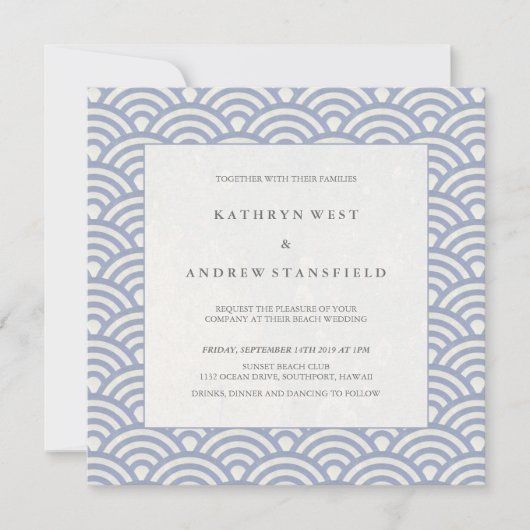 Invitation Soft Purple Blue Waves Elégant Mariage de plage (Devant)
