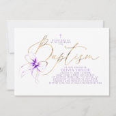 Invitation Soft Purple Bow Elegant Minimalist Modern Baptism (Devant)