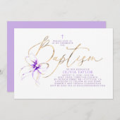 Invitation Soft Purple Bow Elegant Minimalist Modern Baptism (Devant / Derrière)