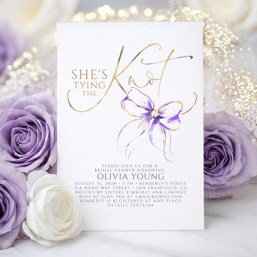 Invitation Soft Purple Bow She's Tying The Knot Bridal Shower