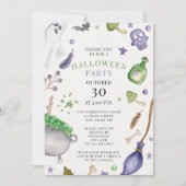 Invitation Soft Purple et Green Watercolor Halloween Party (Devant)