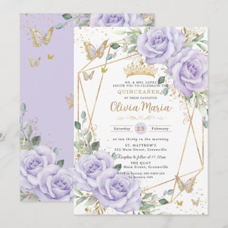 Invitation Soft Purple Lilac Floral Butterflies Quinceanera