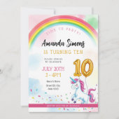 Invitation Soft Rainbow Arch Confetti Girl 10th Birthday (Devant)