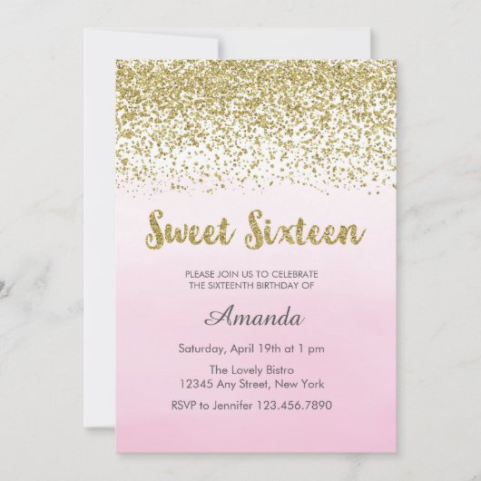 Invitation Soft Rose and Gold Sweet 16 Anniversaire Invitatio (Devant)