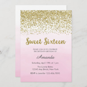 Invitation Soft Rose and Gold Sweet 16 Anniversaire Invitatio