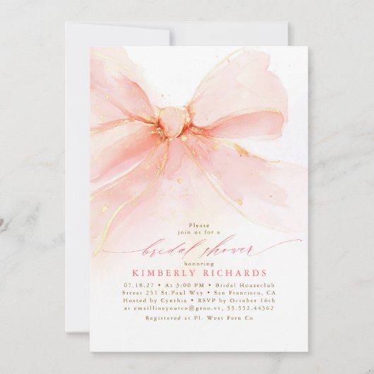 Invitation Soft Rose Bow Elegance Fête des mariées (Devant)