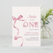 Invitation Soft Rose Bow Premier anniversaire fille (Debout devant)