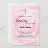 Invitation Soft rose floral fille luxe Baptême (Devant)