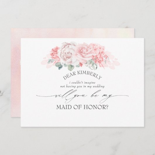 Invitation Soft Rose Floral Maid of Honor/Bridesmaid Proposit (Devant / Derrière)