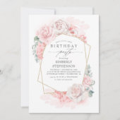 Invitation Soft rose Floral moderne fête d'anniversaire (Devant)