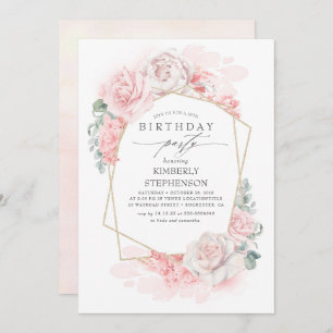 Invitation Soft rose Floral moderne fête d'anniversaire