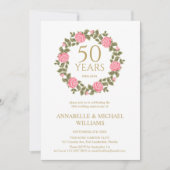 Invitation SOFT ROSE GARLAND 50e ANNIVERSAIRE GOLDEN Mariage (Devant)